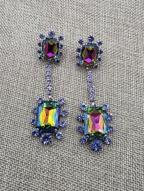 Elizabeth Cole Iridescent Multicolor Crystal Drop Earrings